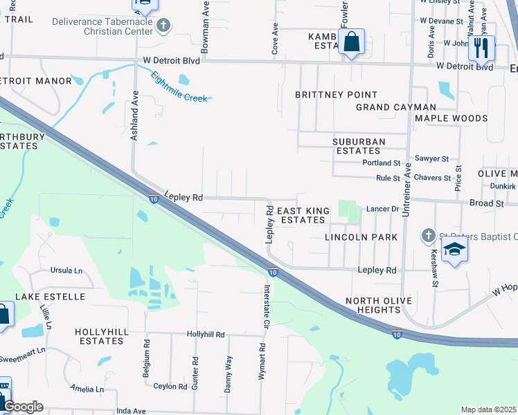 map of restaurants, bars, coffee shops, grocery stores, and more near 7812 Calahan Place in Pensacola
