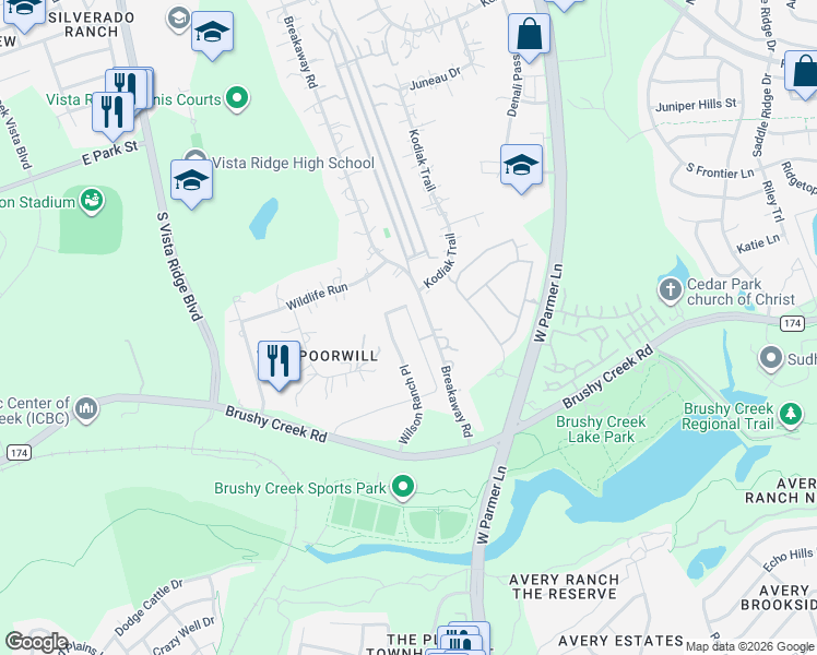 map of restaurants, bars, coffee shops, grocery stores, and more near 808 Copper Lake Road in Cedar Park