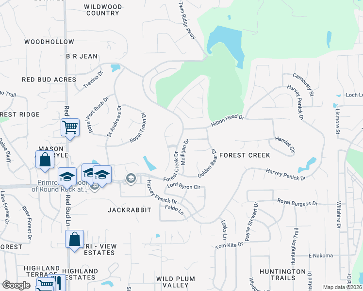 map of restaurants, bars, coffee shops, grocery stores, and more near 1920 Mulligan Dr in Round Rock