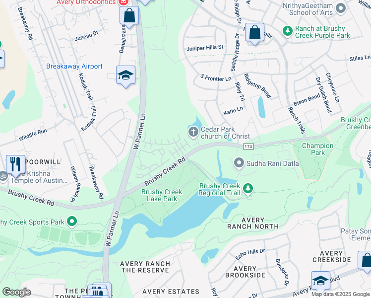 map of restaurants, bars, coffee shops, grocery stores, and more near 11400 West Parmer Lane in Cedar Park
