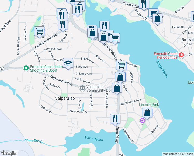 map of restaurants, bars, coffee shops, grocery stores, and more near 133 Menzel Street in Valparaiso