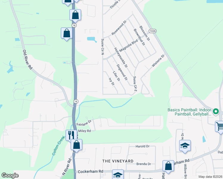 map of restaurants, bars, coffee shops, grocery stores, and more near 8220 Lilac Street in Denham Springs
