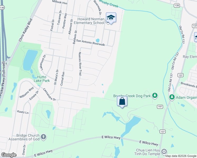 map of restaurants, bars, coffee shops, grocery stores, and more near 701 Liard River Road in Hutto