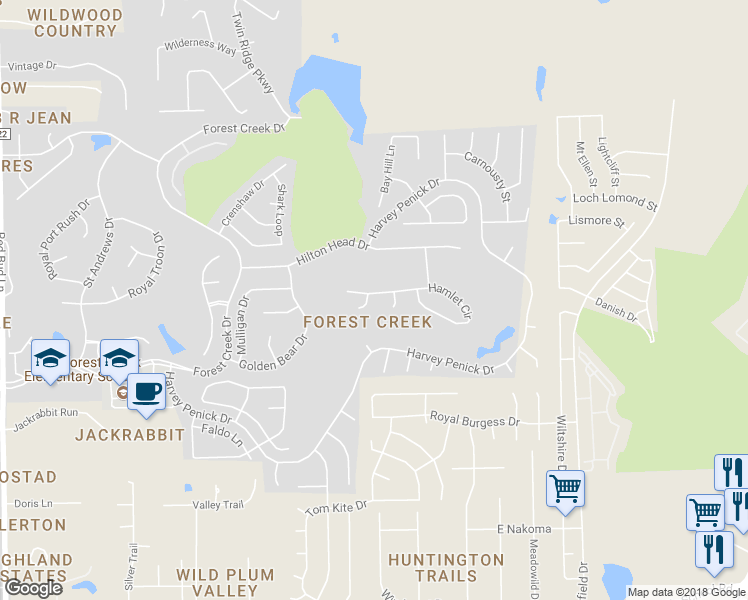 map of restaurants, bars, coffee shops, grocery stores, and more near 2255 Hamlet Circle in Round Rock