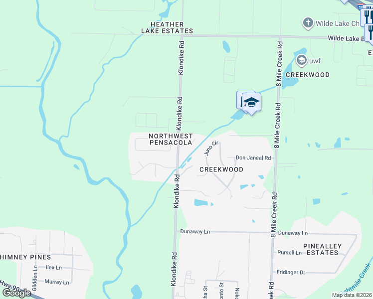 map of restaurants, bars, coffee shops, grocery stores, and more near 4789 Mallard Creek Road in Pensacola