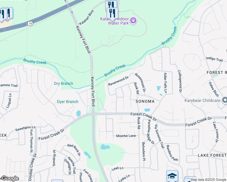 map of restaurants, bars, coffee shops, grocery stores, and more near 675 Rusk Road in Round Rock