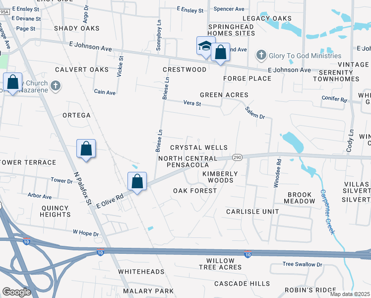 map of restaurants, bars, coffee shops, grocery stores, and more near 288 East Olive Road in Pensacola