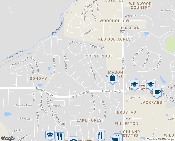 map of restaurants, bars, coffee shops, grocery stores, and more near 1003 Twin Terrace Court in Round Rock