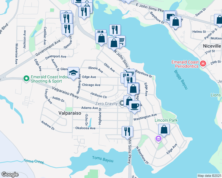 map of restaurants, bars, coffee shops, grocery stores, and more near 127 Menzel Street in Valparaiso