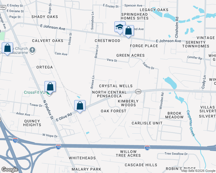 map of restaurants, bars, coffee shops, grocery stores, and more near 288 East Olive Road in Pensacola