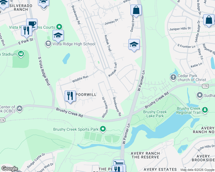 map of restaurants, bars, coffee shops, grocery stores, and more near 808 Copper Lake Road in Cedar Park