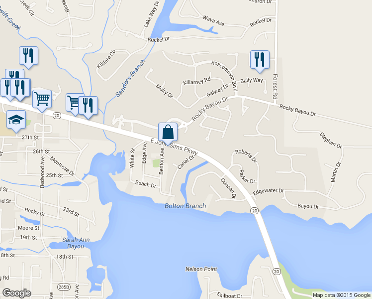 map of restaurants, bars, coffee shops, grocery stores, and more near 1817 E John Sims Pkwy in Niceville