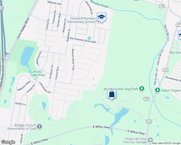 map of restaurants, bars, coffee shops, grocery stores, and more near 701 Liard River Road in Hutto