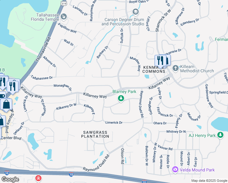 map of restaurants, bars, coffee shops, grocery stores, and more near 4100 Clare Drive in Tallahassee