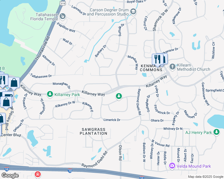 map of restaurants, bars, coffee shops, grocery stores, and more near 4100 Clare Drive in Tallahassee