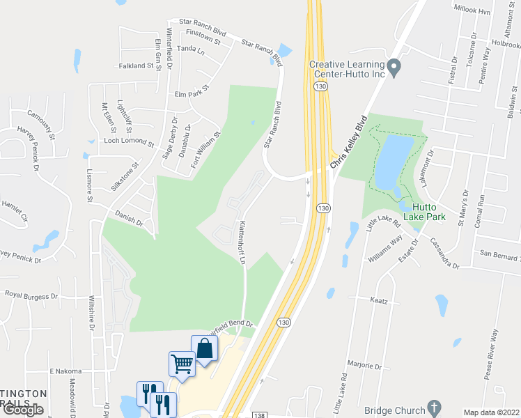 map of restaurants, bars, coffee shops, grocery stores, and more near 149 Klattenhoff Lane in Hutto