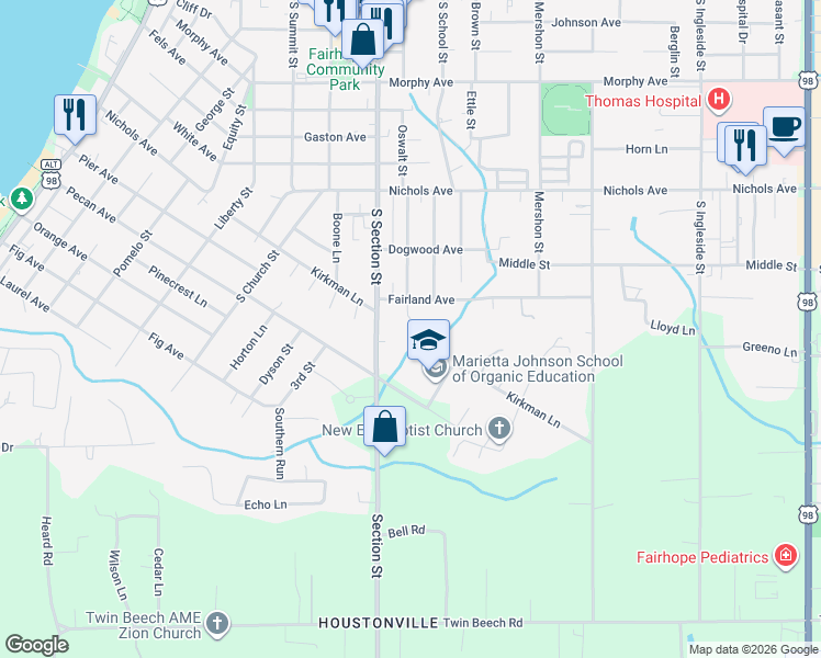 map of restaurants, bars, coffee shops, grocery stores, and more near 8 Azalea Court in Fairhope