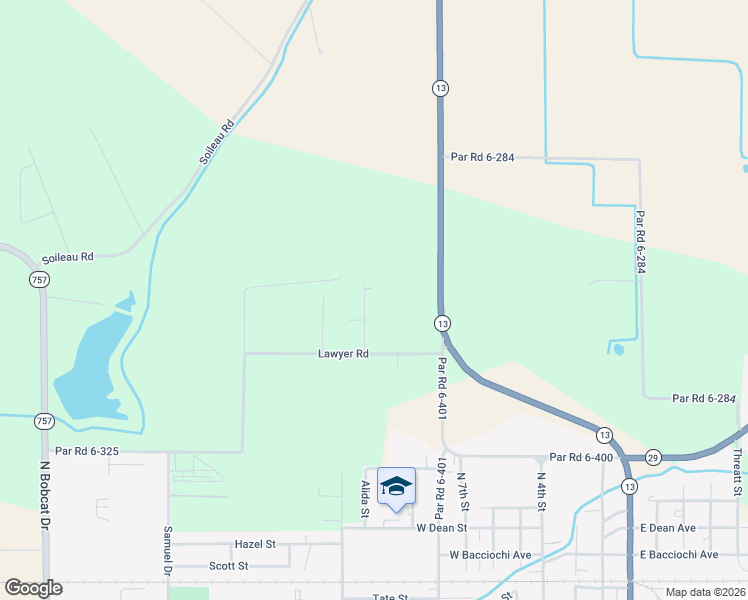 map of restaurants, bars, coffee shops, grocery stores, and more near 168 Andrus Lane in Eunice