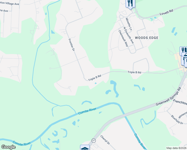 map of restaurants, bars, coffee shops, grocery stores, and more near 12835 Triple B Road in Central