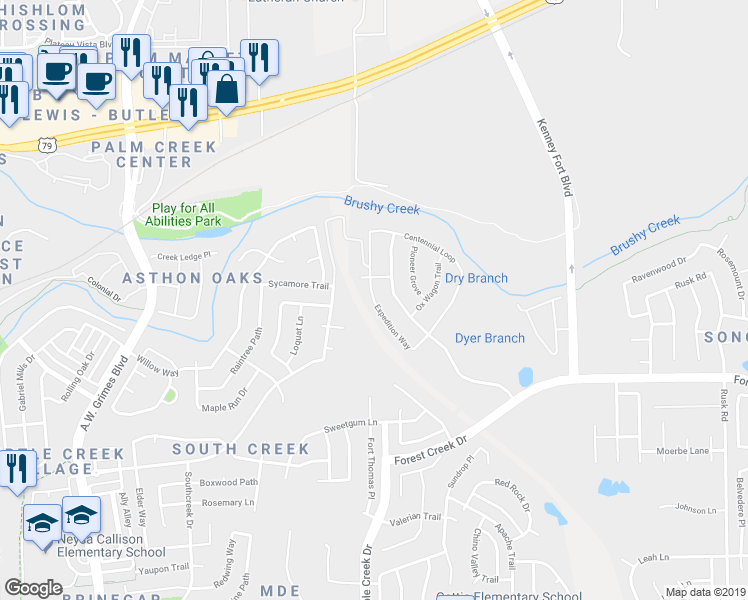 map of restaurants, bars, coffee shops, grocery stores, and more near 700 Expedition Way in Round Rock