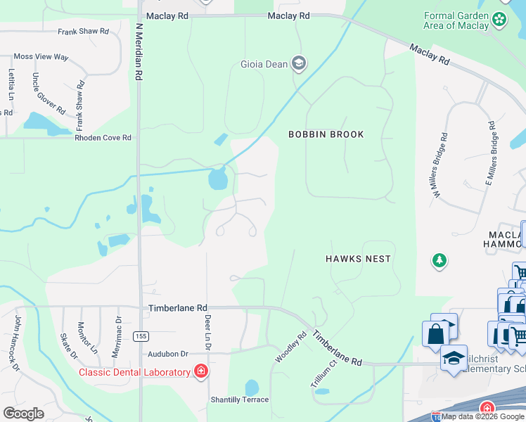 map of restaurants, bars, coffee shops, grocery stores, and more near 544 Woodfern Court in Tallahassee