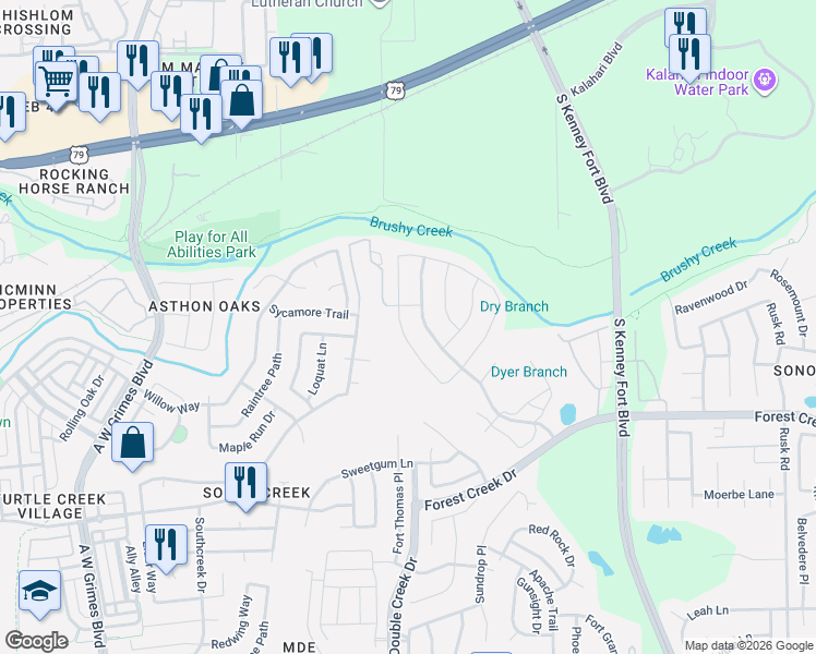 map of restaurants, bars, coffee shops, grocery stores, and more near 816 Expedition Way in Round Rock