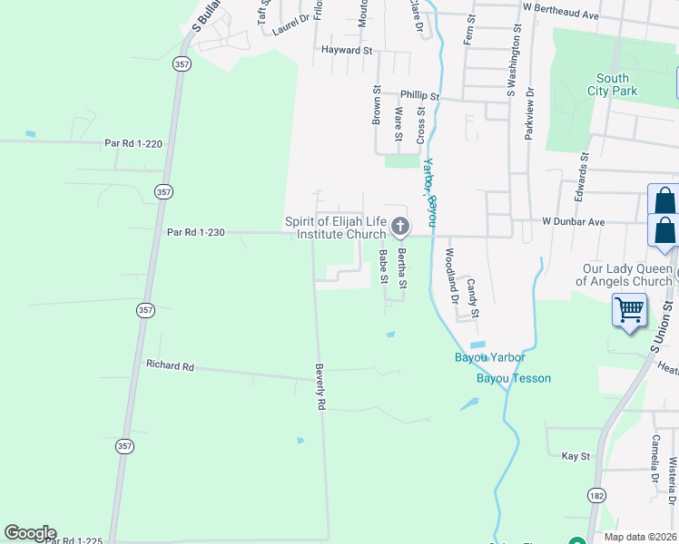 map of restaurants, bars, coffee shops, grocery stores, and more near Vige Street in Opelousas