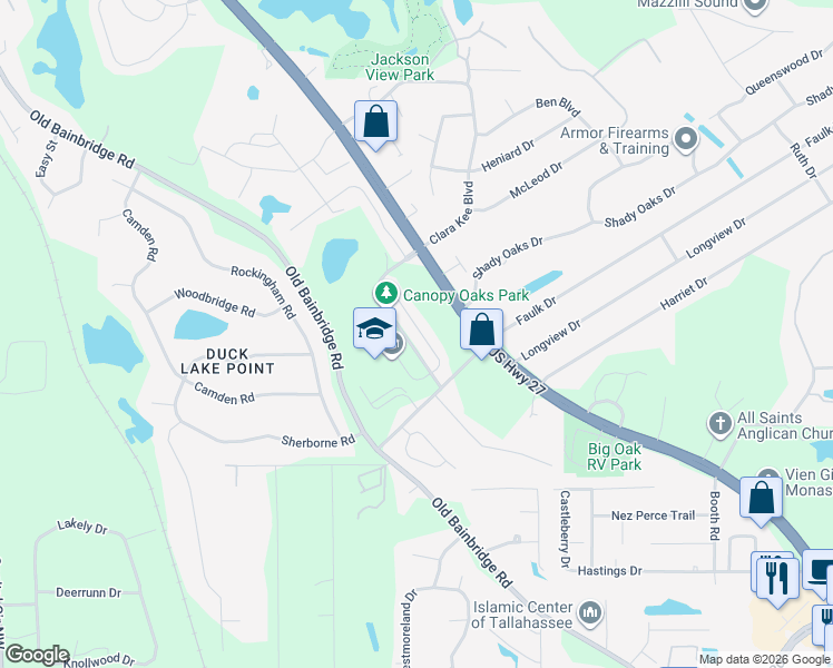 map of restaurants, bars, coffee shops, grocery stores, and more near 3069 Layla Street in Tallahassee