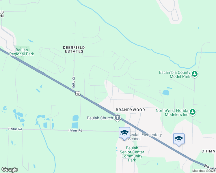 map of restaurants, bars, coffee shops, grocery stores, and more near 7485 Steeplechase Boulevard in Pensacola