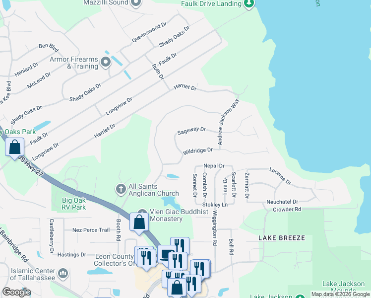 map of restaurants, bars, coffee shops, grocery stores, and more near 1973 Sageway Drive in Tallahassee