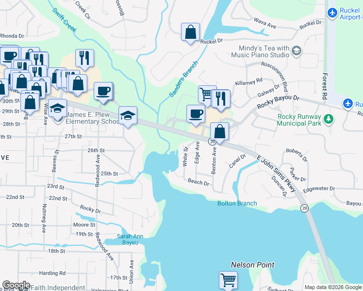 map of restaurants, bars, coffee shops, grocery stores, and more near 234 White Street in Niceville