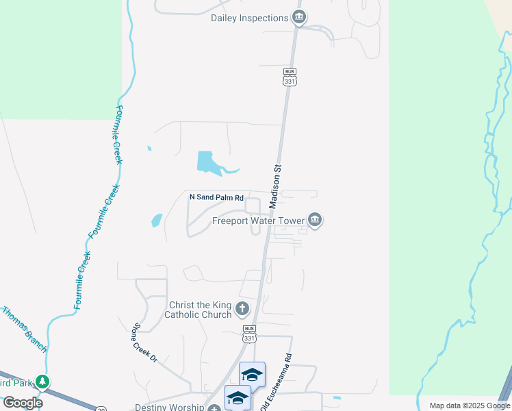 map of restaurants, bars, coffee shops, grocery stores, and more near 146 Palm Shadow Way in Freeport
