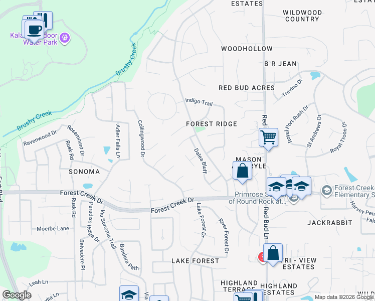 map of restaurants, bars, coffee shops, grocery stores, and more near 1003 Twin Terrace Court in Round Rock