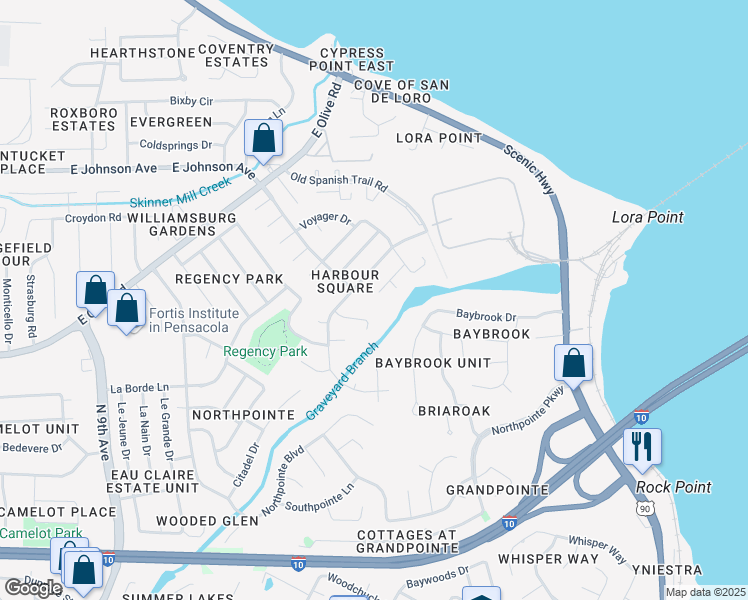 map of restaurants, bars, coffee shops, grocery stores, and more near 5083 Yacht Harbor Circle in Pensacola