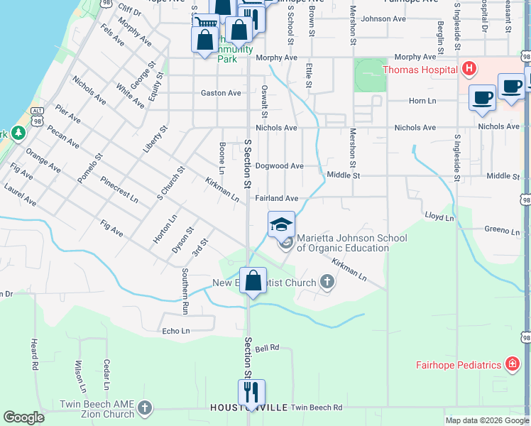 map of restaurants, bars, coffee shops, grocery stores, and more near 8 Azalea Court in Fairhope