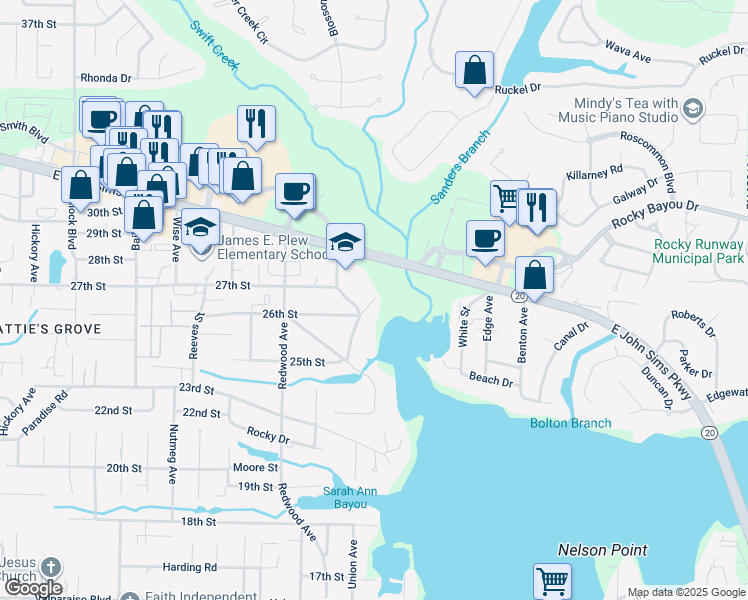 map of restaurants, bars, coffee shops, grocery stores, and more near 101 Edrehi Avenue in Niceville
