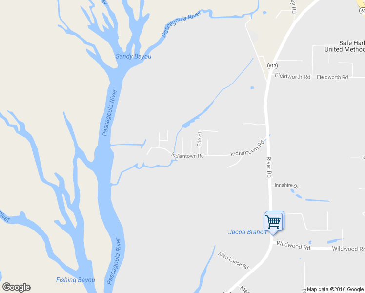 map of restaurants, bars, coffee shops, grocery stores, and more near Biloxi Street in Moss Point