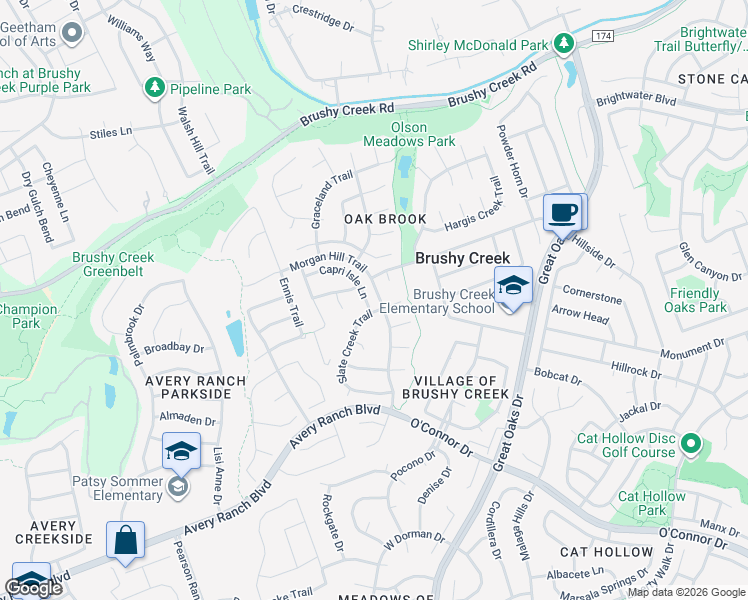 map of restaurants, bars, coffee shops, grocery stores, and more near 9209 Slate Creek Trail in Austin