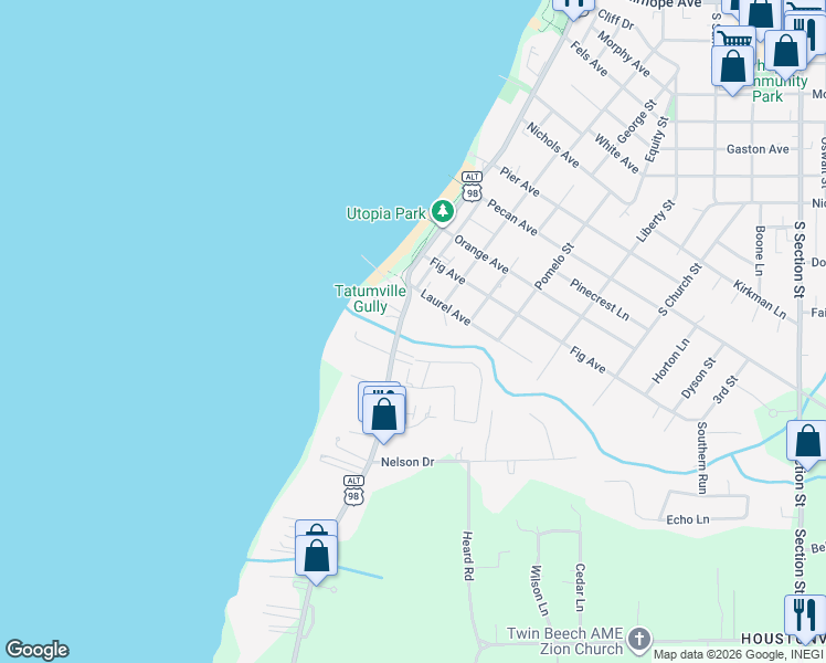 map of restaurants, bars, coffee shops, grocery stores, and more near 33 Honeysuckle Lane in Fairhope