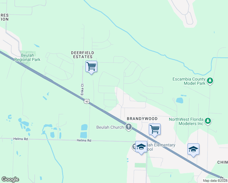 map of restaurants, bars, coffee shops, grocery stores, and more near 7590 Mobile Highway in Pensacola