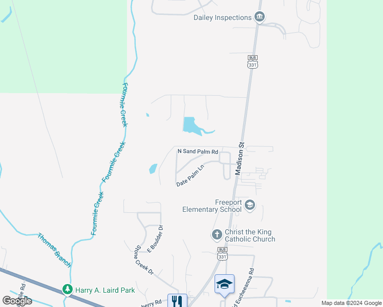 map of restaurants, bars, coffee shops, grocery stores, and more near 184 North Sand Palm Road in Freeport