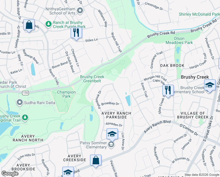map of restaurants, bars, coffee shops, grocery stores, and more near 9813 Rias Way in Austin