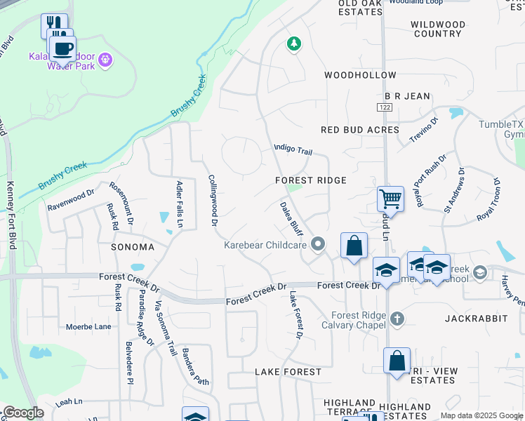 map of restaurants, bars, coffee shops, grocery stores, and more near 3000 Blue Sky Place in Round Rock