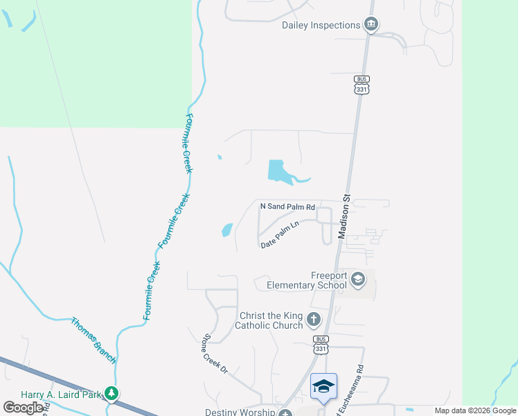 map of restaurants, bars, coffee shops, grocery stores, and more near 329 Sunflower Lane in Freeport