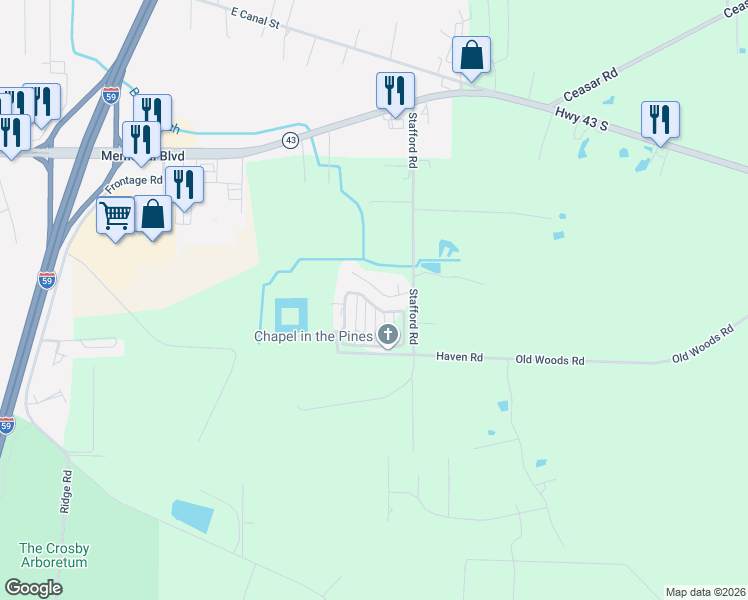 map of restaurants, bars, coffee shops, grocery stores, and more near 98 Campers Cove in Picayune