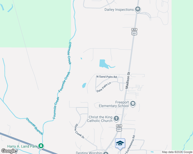 map of restaurants, bars, coffee shops, grocery stores, and more near 329 Sunflower Lane in Freeport
