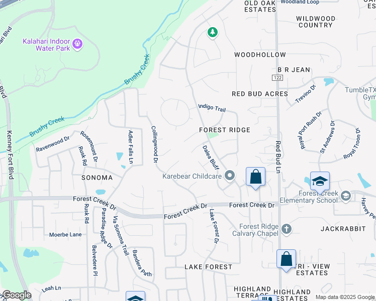 map of restaurants, bars, coffee shops, grocery stores, and more near 3000 Blue Sky Place in Round Rock