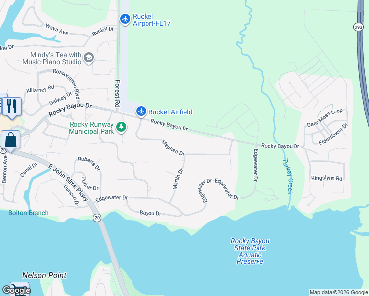 map of restaurants, bars, coffee shops, grocery stores, and more near 1049 Stephen Drive in Niceville