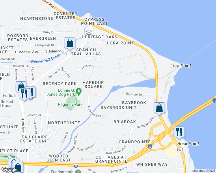 map of restaurants, bars, coffee shops, grocery stores, and more near 5094 Yacht Harbor Circle in Pensacola