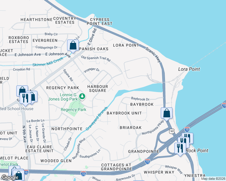 map of restaurants, bars, coffee shops, grocery stores, and more near 4757 Tradewinds Drive in Pensacola